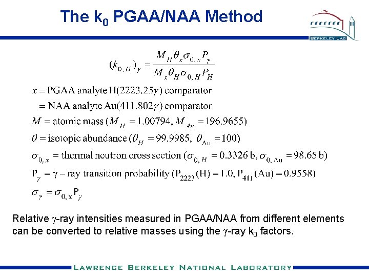 The k 0 PGAA/NAA Method Relative g-ray intensities measured in PGAA/NAA from different elements