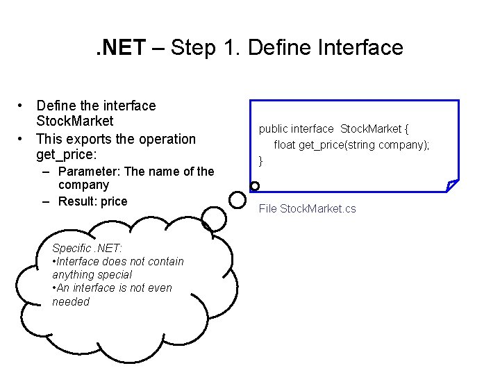 . NET – Step 1. Define Interface • Define the interface Stock. Market •