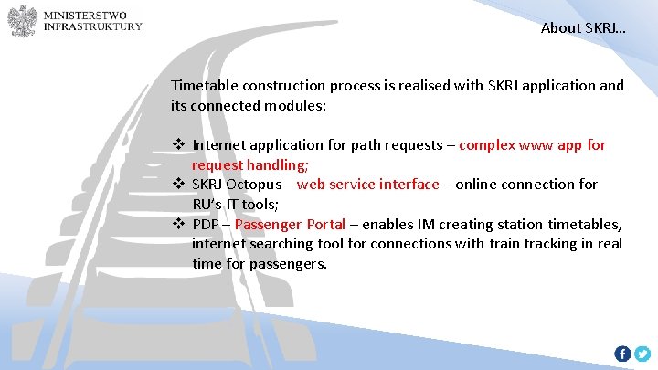 About SKRJ… Timetable construction process is realised with SKRJ application and its connected modules: