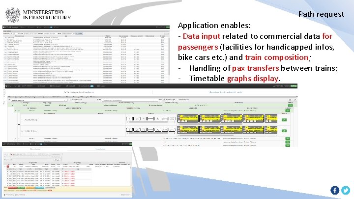 Path request Application enables: - Data input related to commercial data for passengers (facilities