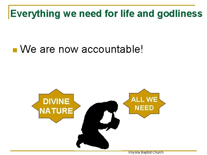 Everything we need for life and godliness n We are now accountable! DIVINE NATURE
