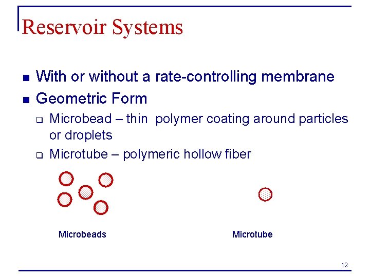 Reservoir Systems n n With or without a rate-controlling membrane Geometric Form q q