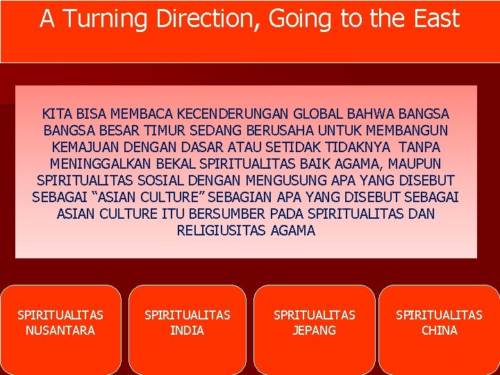 A Turning Direction, Going to the East KITA BISA MEMBACA KECENDERUNGAN GLOBAL BAHWA BANGSA