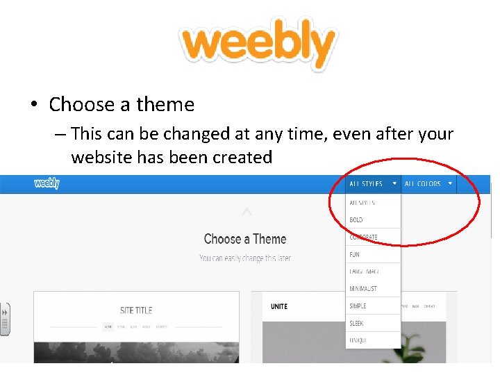 d • Choose a theme – This can be changed at any time, even