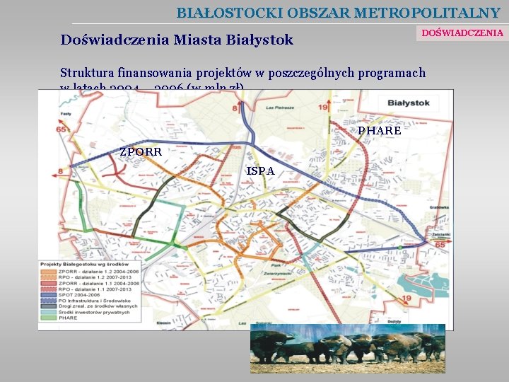 BIAŁOSTOCKI OBSZAR METROPOLITALNY DOŚWIADCZENIA Doświadczenia Miasta Białystok Struktura finansowania projektów w poszczególnych programach w