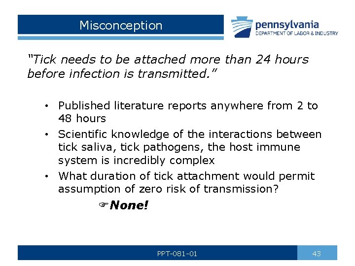 Misconception “Tick needs to be attached more than 24 hours before infection is transmitted.