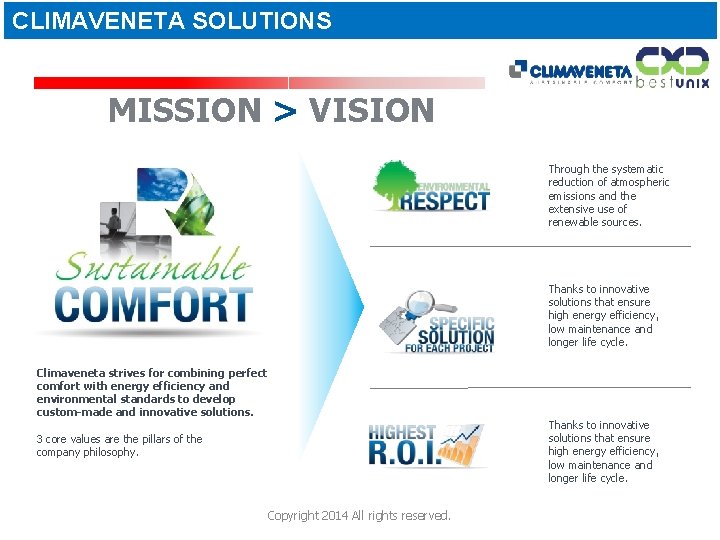 CLIMAVENETA SOLUTIONS MISSION > VISION Through the systematic reduction of atmospheric emissions and the