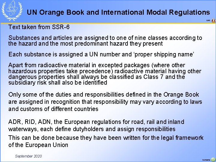 UN Orange Book and International Modal Regulations END Text taken from SSR-6 Substances and