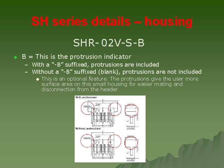 SH series details – housing SH R- 02 V-S -B u B = This
