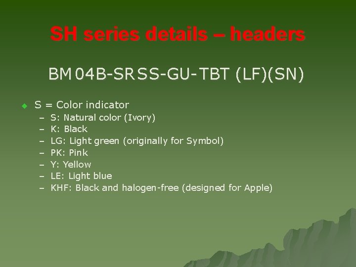 SH series details – headers BM 04 B-SR S S-GU- TBT (LF)(SN) u S