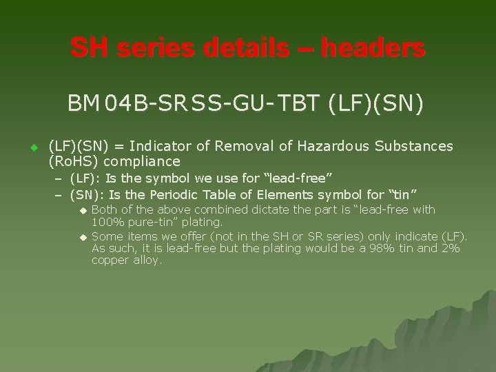 SH series details – headers BM 04 B-SR S S-GU- TBT (LF)(SN) u (LF)(SN)