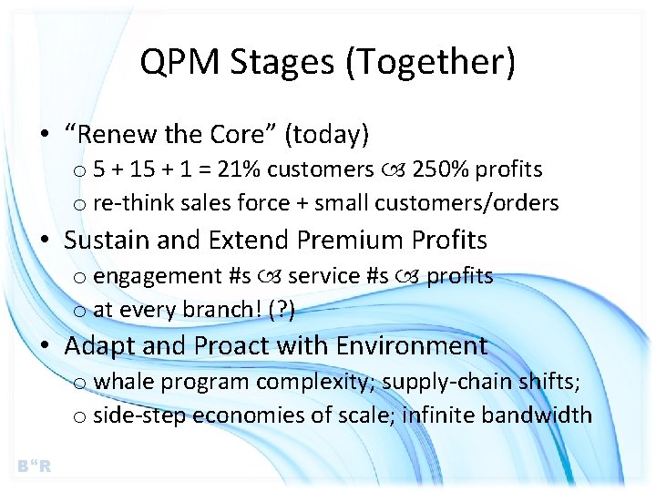 QPM Stages (Together) • “Renew the Core” (today) o 5 + 1 = 21%