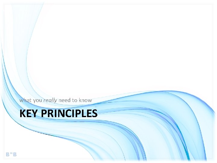 what you really need to know KEY PRINCIPLES B B 