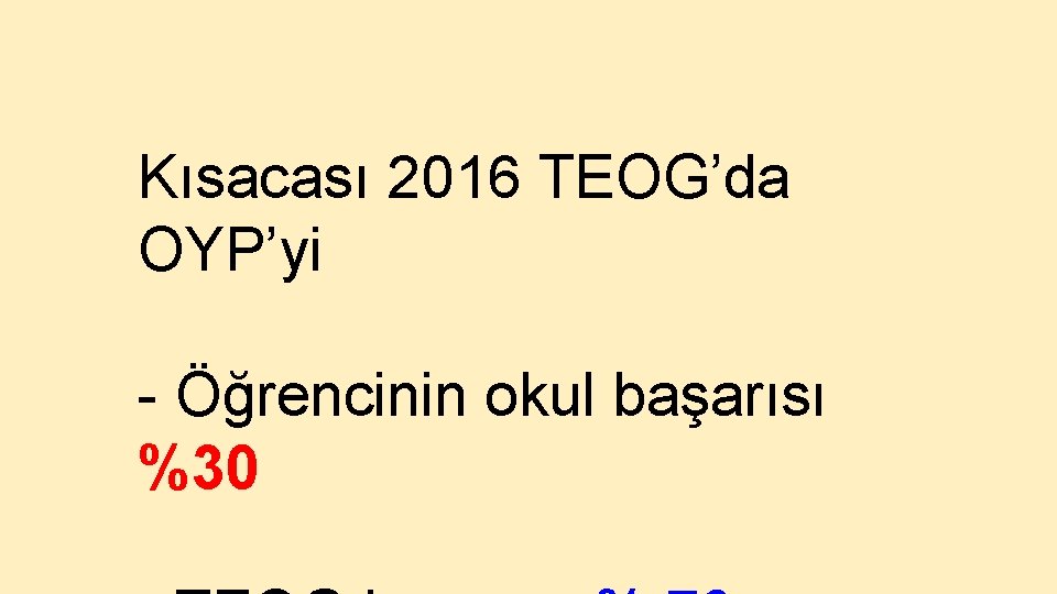 Kısacası 2016 TEOG’da OYP’yi - Öğrencinin okul başarısı %30 