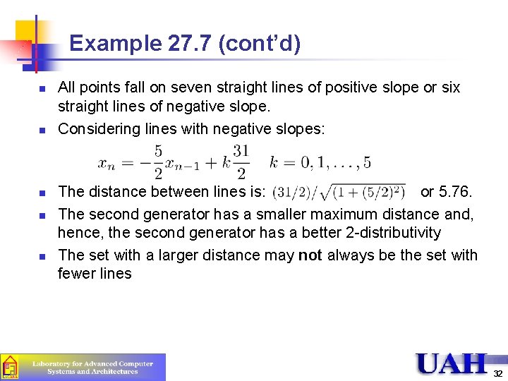Example 27. 7 (cont’d) n n n All points fall on seven straight lines