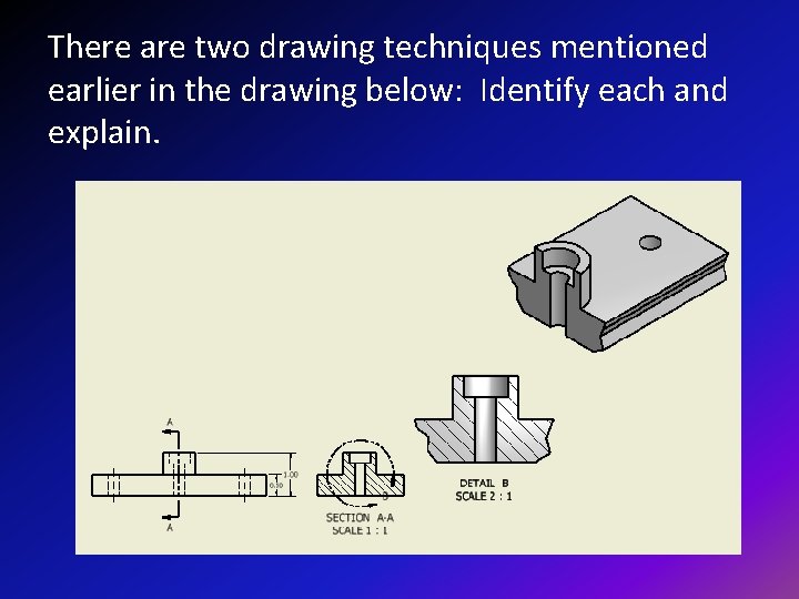 There are two drawing techniques mentioned earlier in the drawing below: Identify each and