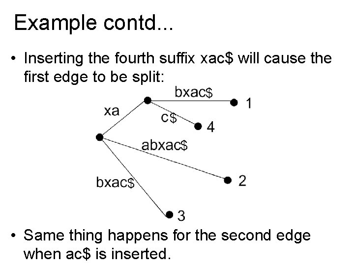 Example contd. . . • Inserting the fourth suffix xac$ will cause the first