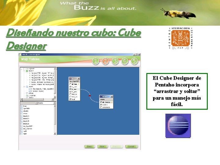 Diseñando nuestro cubo: Cube Designer El Cube Designer de Pentaho incorpora “arrastrar y soltar”