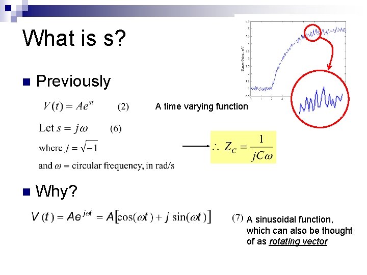 What is s? n Previously A time varying function n Why? A sinusoidal function,