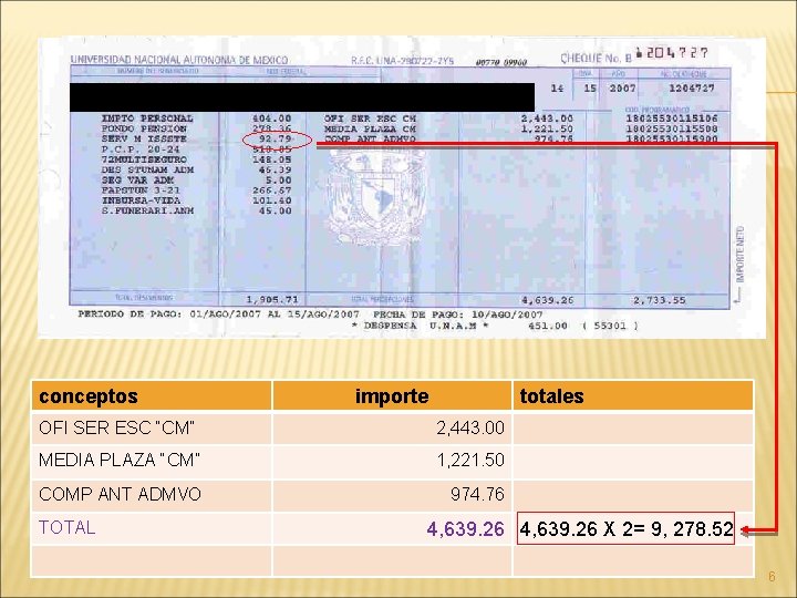 conceptos importe totales OFI SER ESC “CM” 2, 443. 00 MEDIA PLAZA “CM” 1,