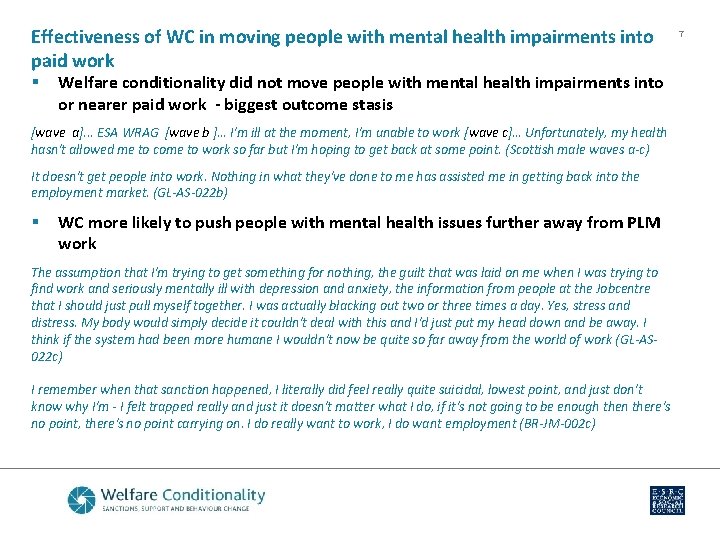 Effectiveness of WC in moving people with mental health impairments into paid work §