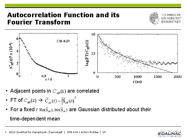 |C 12(ε)|2 x (10 -4) 6 4 2 log(FT(C 12(ε))) Autocorrelation Function and its