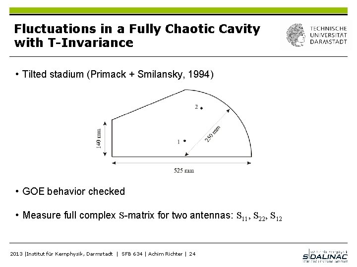 Fluctuations in a Fully Chaotic Cavity with T-Invariance • Tilted stadium (Primack + Smilansky,