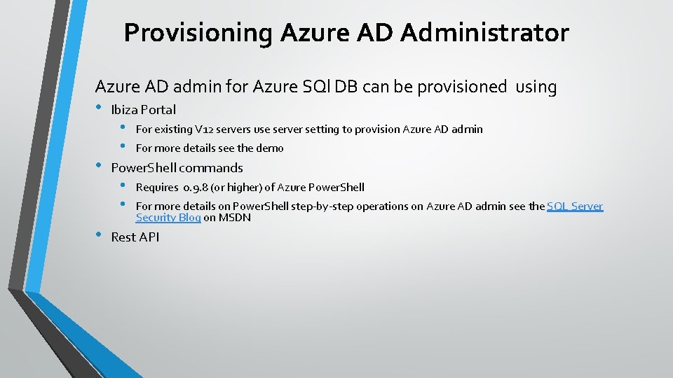 Provisioning Azure AD Administrator Azure AD admin for Azure SQl DB can be provisioned