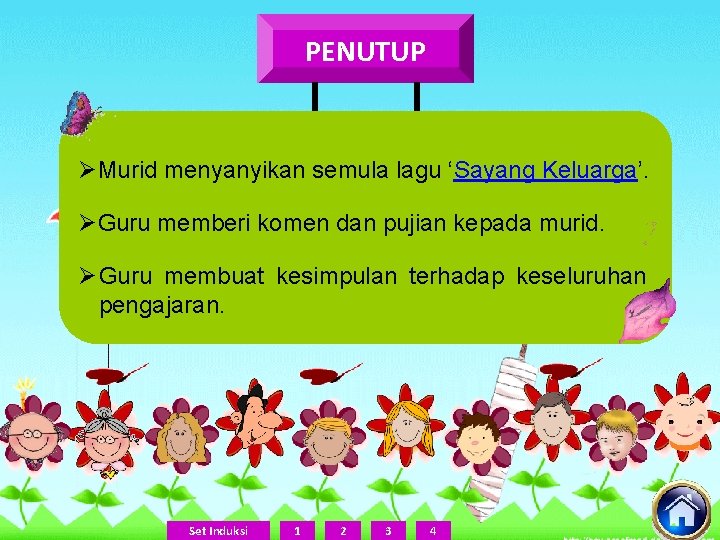 PENUTUP ØMurid menyanyikan semula lagu ‘Sayang Keluarga’. ØGuru memberi komen dan pujian kepada murid.