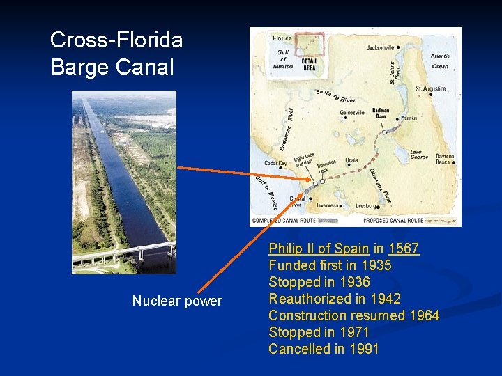 Cross-Florida Barge Canal Nuclear power Philip II of Spain in 1567 Funded first in