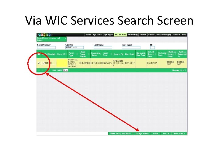 Via WIC Services Search Screen 
