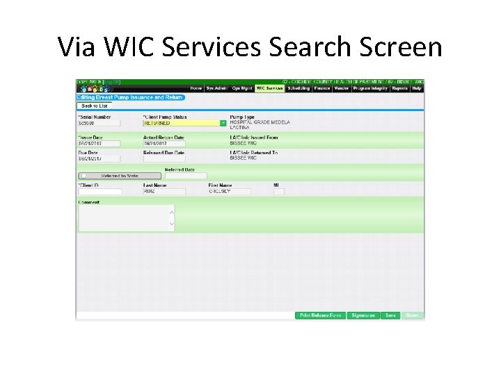 Via WIC Services Search Screen 