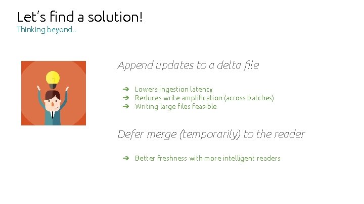 Let’s find a solution! Thinking beyond. . Append updates to a delta file ➔