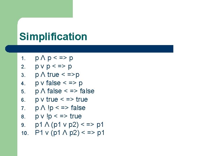 Simplification 1. 2. 3. 4. 5. 6. 7. 8. 9. 10. p Λ p