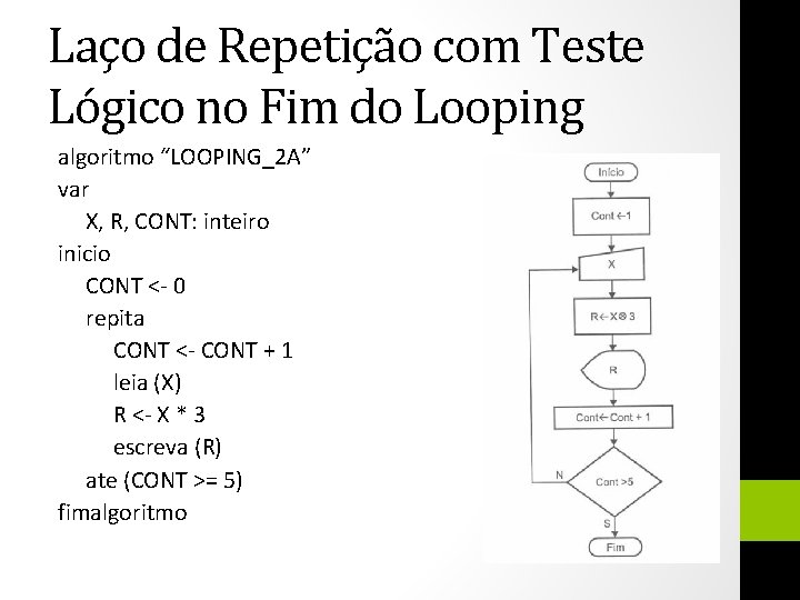 Laço de Repetição com Teste Lógico no Fim do Looping algoritmo “LOOPING_2 A” var