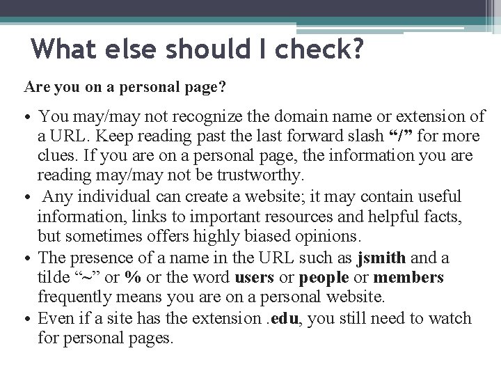 What else should I check? Are you on a personal page? • You may/may