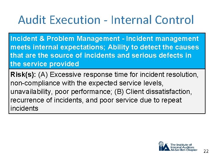 Audit Execution - Internal Control Incident & Problem Management - Incident management meets internal