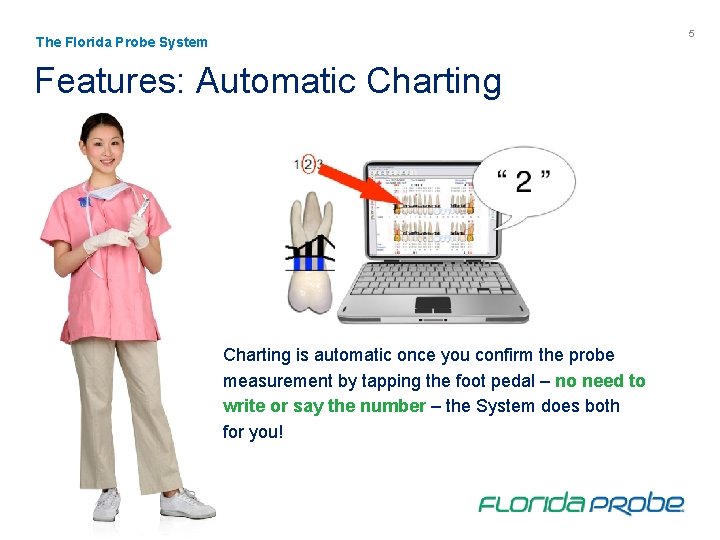 5 The Florida Probe System Features: Automatic Charting is automatic once you confirm the