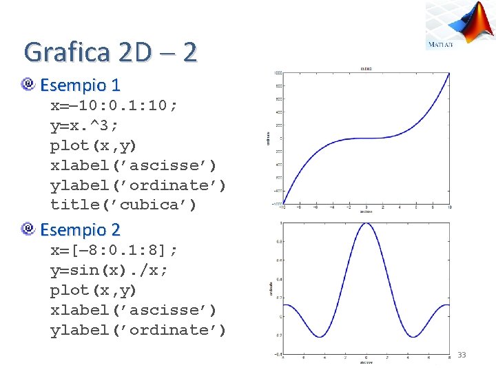 Grafica 2 D 2 Esempio 1 x 10: 0. 1: 10; y x. ^3;