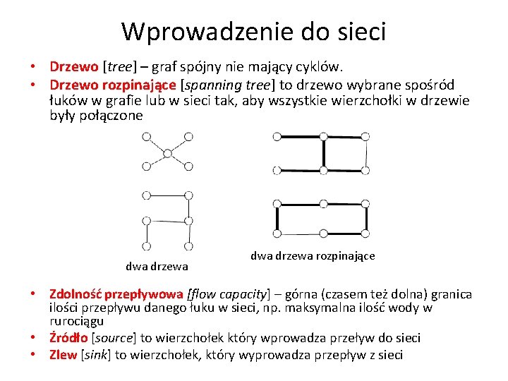 Wprowadzenie do sieci • Drzewo [tree] – graf spójny nie mający cyklów. • Drzewo