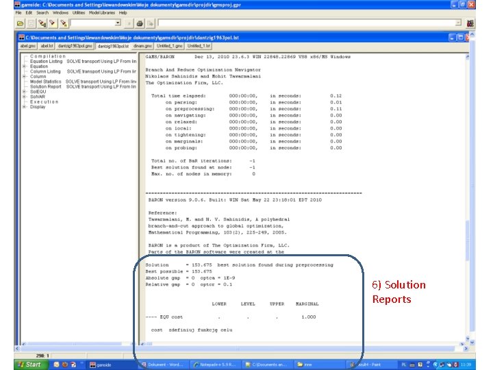 6) Solution Reports 