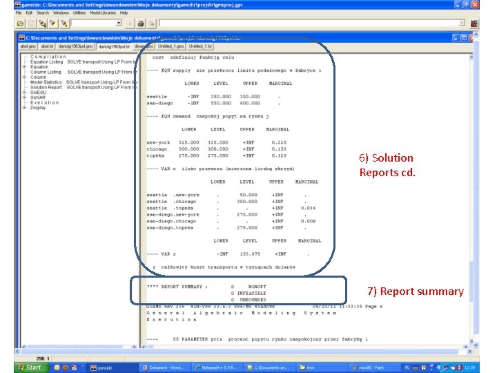 6) Solution Reports cd. 7) Report summary 