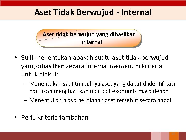 Aset Tidak Berwujud - Internal Aset tidak berwujud yang dihasilkan internal • Sulit menentukan