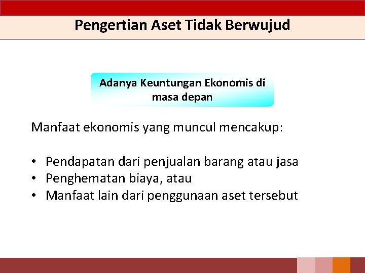 Pengertian Aset Tidak Berwujud Adanya Keuntungan Ekonomis di masa depan Manfaat ekonomis yang muncul