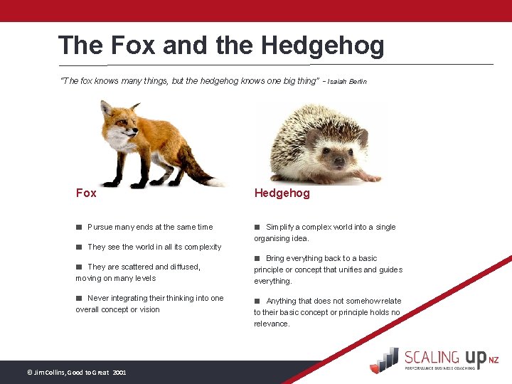 The Fox and the Hedgehog “The fox knows many things, but the hedgehog knows