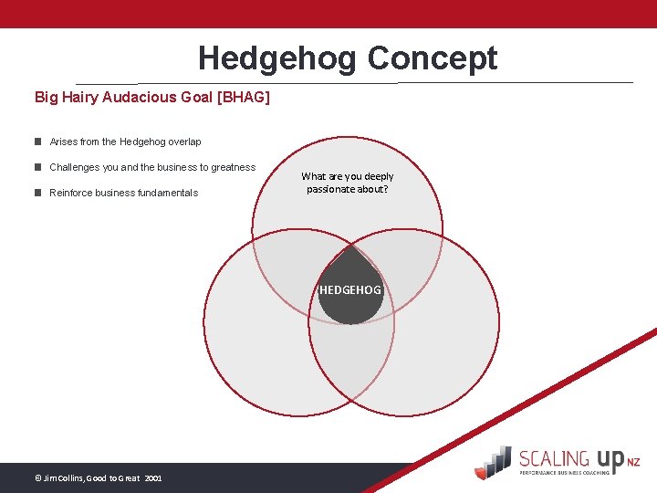 Hedgehog Concept Big Hairy Audacious Goal [BHAG] Arises from the Hedgehog overlap Challenges you