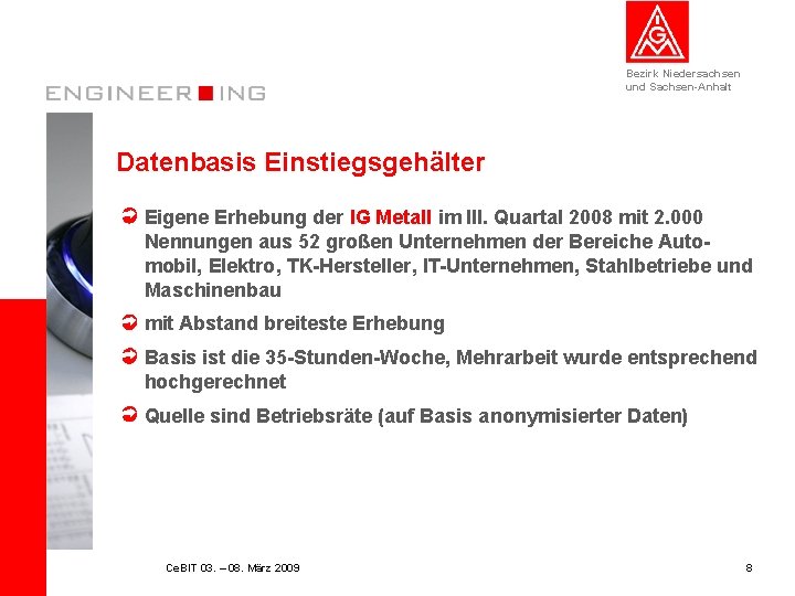 Bezirk Niedersachsen und Sachsen-Anhalt Datenbasis Einstiegsgehälter Eigene Erhebung der IG Metall im III. Quartal