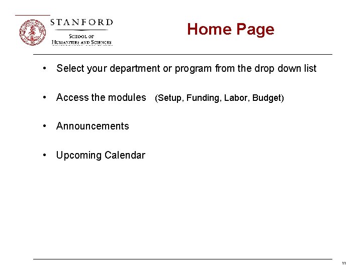 Home Page • Select your department or program from the drop down list •