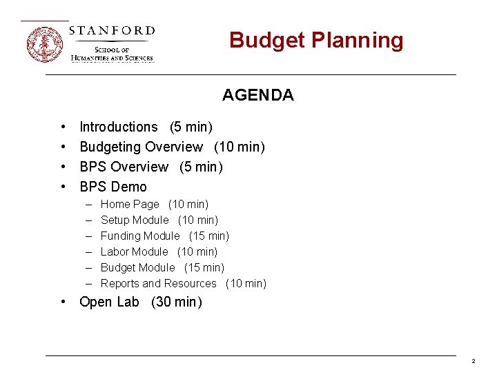 Budget Planning AGENDA • • Introductions (5 min) Budgeting Overview (10 min) BPS Overview