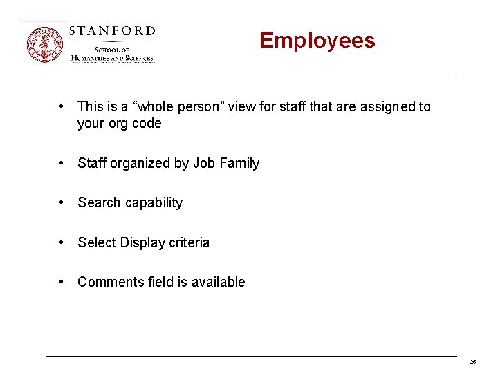 Employees • This is a “whole person” view for staff that are assigned to